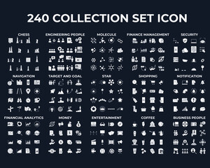 240 modern thin line icons. High quality pictograms. Linear icons set of Coffee, Engineering People, Entertainment, etc symbol template for graphic and web design collection logo vector