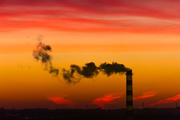 Smoke cityscape sunrise silhouette