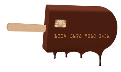 A chocolate ice cream bar on a stick is decorated to look like a credit card in this 3-D illustration about credit freezes to protect your credit report.