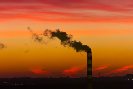 Smoke cityscape sunrise silhouette