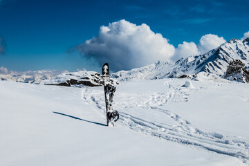 Landscape panoramic view of the ski resort of Verbier, with snowy Alps in the background, shot in Verbier, Bagnes, Valais, Switzerland