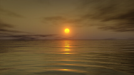 Fototapeta na wymiar A warm sunset over the ocean water. 3D illustration