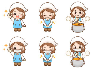 調理師の女性のイラスト素材セット