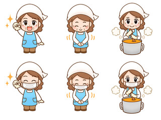 調理師の女性のイラスト素材セット2
