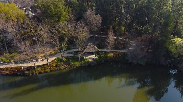 Peaceful Woodward Park lake house, public space in Fresno, California
