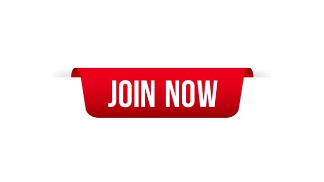 Red banner ribbon Join now. Motion graphics.