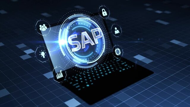 SAP System Software Automation concept on virtual screen data center. Business, modern technology, internet and networking concept.