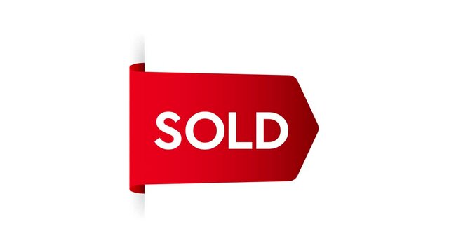 Red ribbon Sold on white background. Sold ribbon for banner design. Motion graphics.