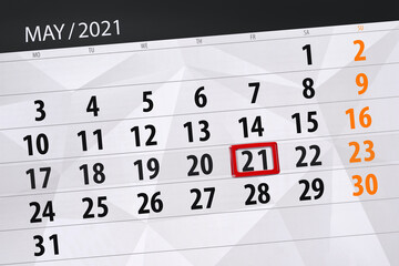 Obraz premium Calendar planner for the month may 2021, deadline day, 21, friday