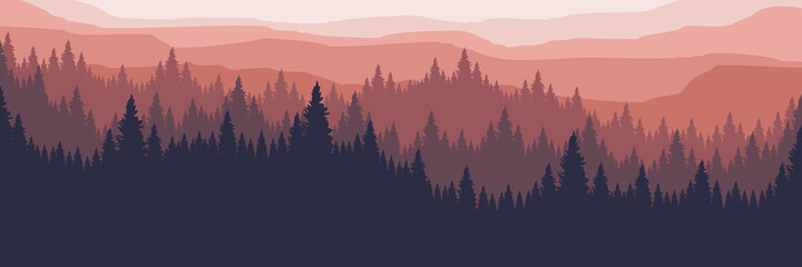 mountain forest vector flat design illustration good for wallpaper, backdrop, background template, and web banner