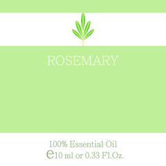 Rosemary. Essential oil label design. Cosmetics packaging template. Vector image on the theme of aromatherapy.