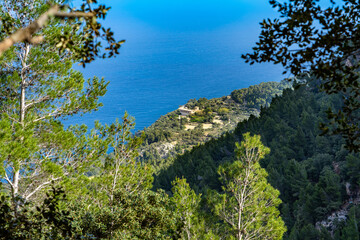 Fototapeta na wymiar Schönes Mallorca: Wanderung im Naturpark über Valldemossa auf dem historischen Reitweg des Erzherzogs Salvator auf den Caragoli - unglaublicher Ausblick auf Sa Foradada und Miramar