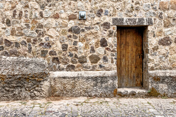 Wooden Door And Stone Wall - Antigua - Guatemala