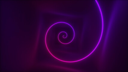Thin wriggling line in 3d render of square rotating tunnel. Glowing energy plasma swirl with flickering dynamic vortex flash. Delicate futuristic stripe in whirlpool tracery.