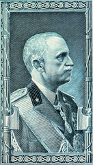 King Vittorio Emanuele III, Portrait from Italy 10 Lire 1939 Banknotes.