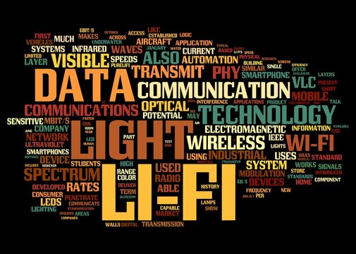Li-Fi (Light Fidelity, wireless communication technology by LED) High Speed Wireless connection concept words
