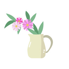 vector illustration of pink flowers in a jug