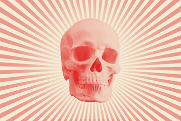 engraving human skull illustration with a burst