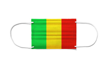 Flag of Mali on a disposable surgical mask. White background