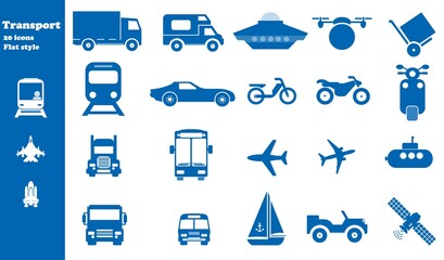 Transports en 20 icônes bleues, collection