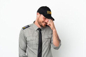 Young security Brazilian man isolated on white background laughing