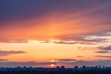 Naklejka premium Belgrade cityscape at sunset, view from Belgrade Fortress Kalemegdan in Belgrade, capital of Serbia