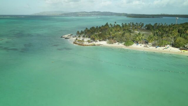 Aerial view of Pigeon Point Heritage Park a nature reserve on the southwestern coast of the tropical island of Tobago