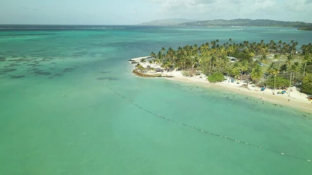 Aerial view of the award winning Pideon Point beach located on the tropical island of Tobago