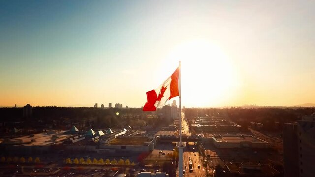 drone of Canadian flag shot