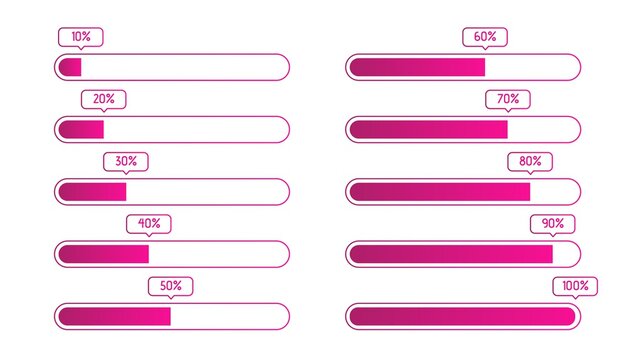 Progress Loading Bar. Vector Download Graphic. 10 To 100 Completed