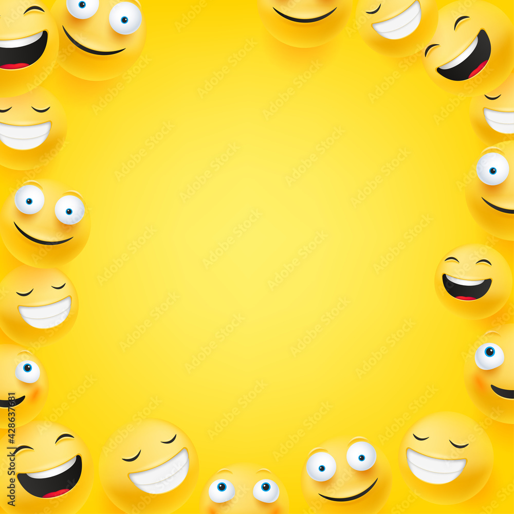 Poster laughing emoji. social media message vector background. copy space for a text
