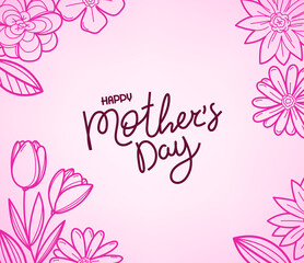 Fototapeta na wymiar Happy mothers day greeting card with beautiful 3d flowers and lettering inscription