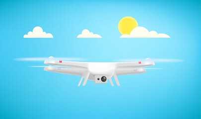 Fototapeta na wymiar Flying drone with digital camera in a sky