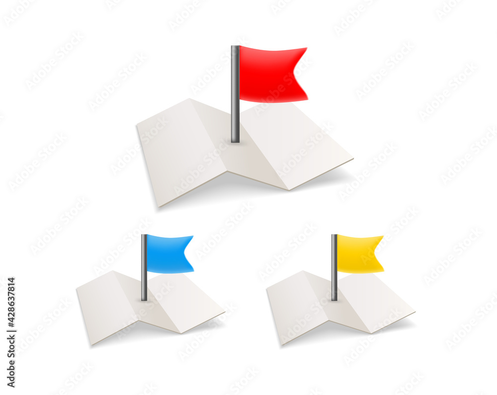Poster maps icons with color flags isolated on white