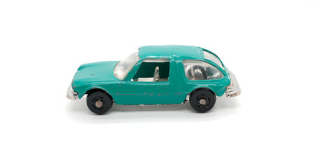 toy car made of metal on white background, isolated object