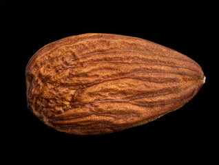 Almonds close up, photo Macro with dways, black background