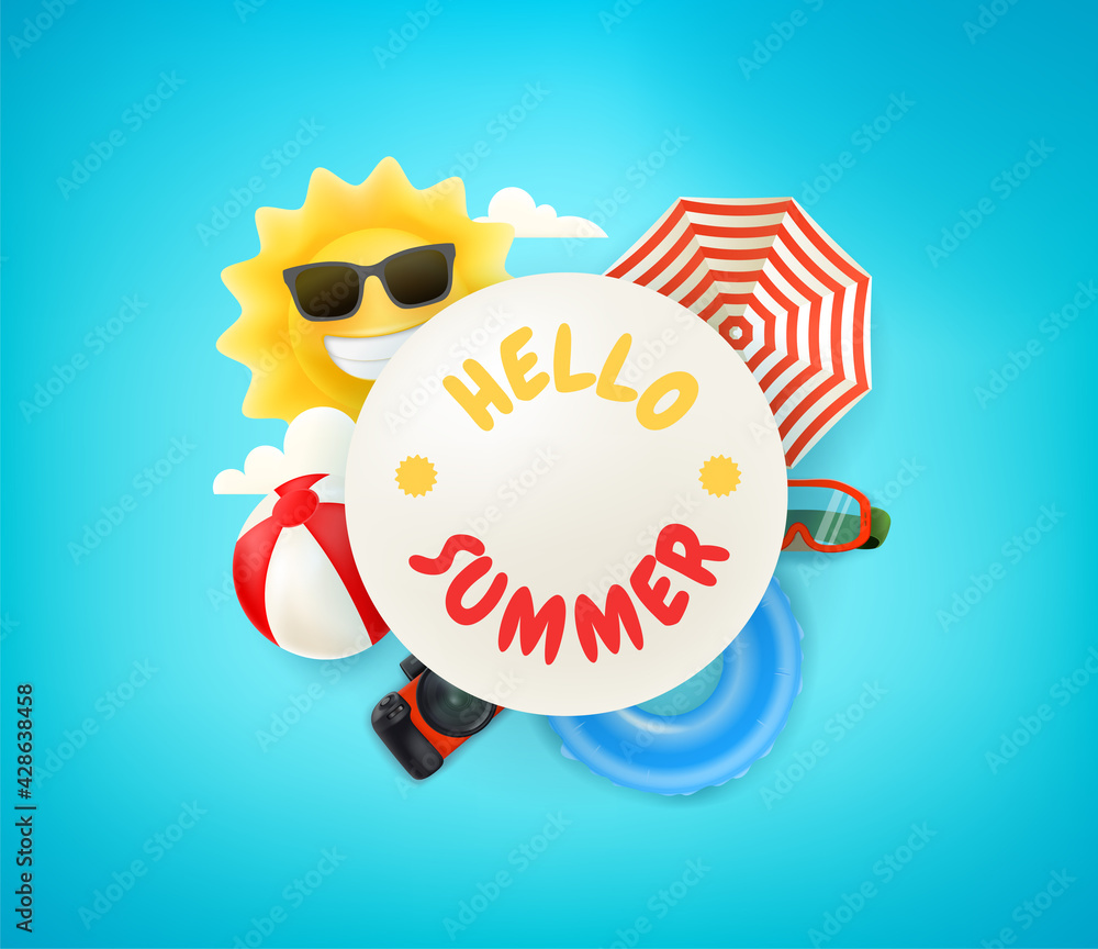Aufkleber hello summer vector banner with copy space