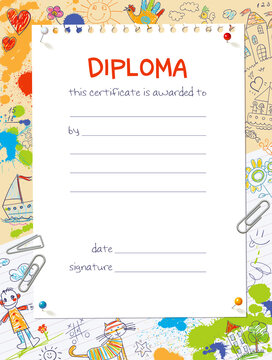 Diploma template in the style of children's drawings