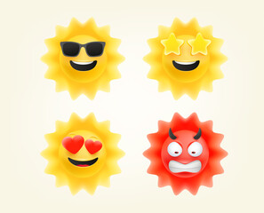 Summer sun emoticons set. Sun emojis vector collection