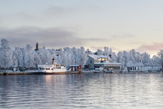 View of the frosty harbor in &Ouml;stersund