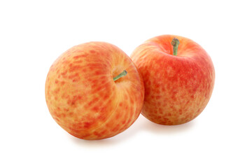 Yellow and red spotted two plums isolated on a white background
