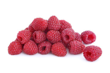 Pile of raspberries isolated on white