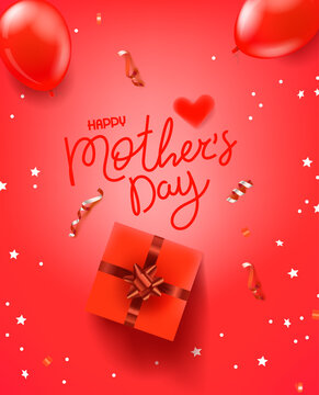 Happy mothers day red vector banner with calligraphic inscription