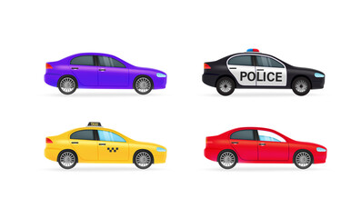 Different city cars vector clipart isolated on white background