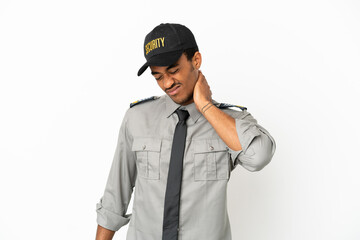 African American safeguard over isolated white background with neckache