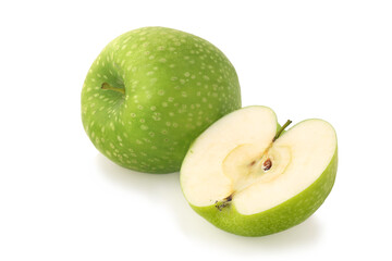 Green apple and half isolated on white