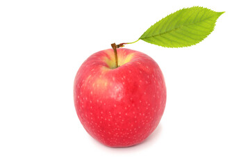 Red apple with leaf isolated on white