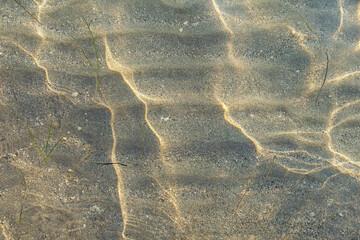 Abstract natural texture. Shallow water,  sand beach on sunny day