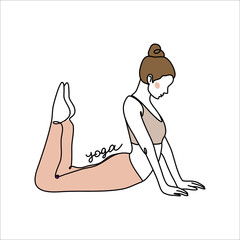 A young faceless girl performs stretching yoga exercises. Pilates, healthy lifestyle. Linear style. Vector illustration isolated on white background. For business cards, posters, web