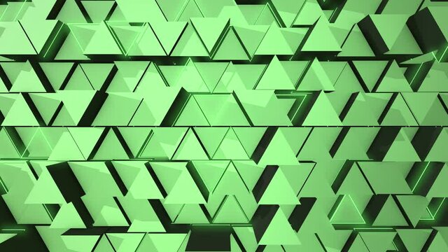 Abstract background with animation of wave mosaic of triangles. Technological backdrop. Animation of seamless loop.